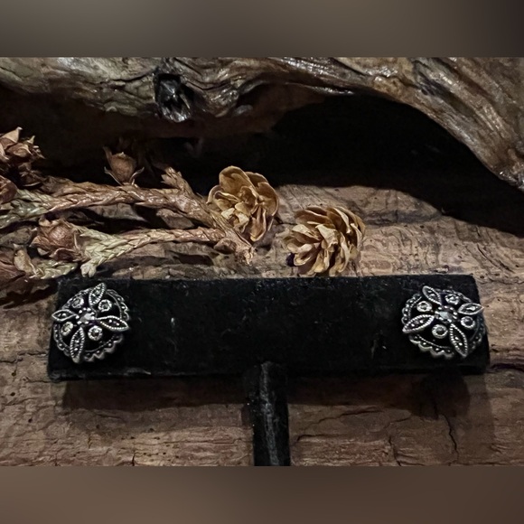 Henning Vagner HVP Sterling Silver Marcasite  Oxidized Earrings 925 Scandinavian - Picture 4 of 6